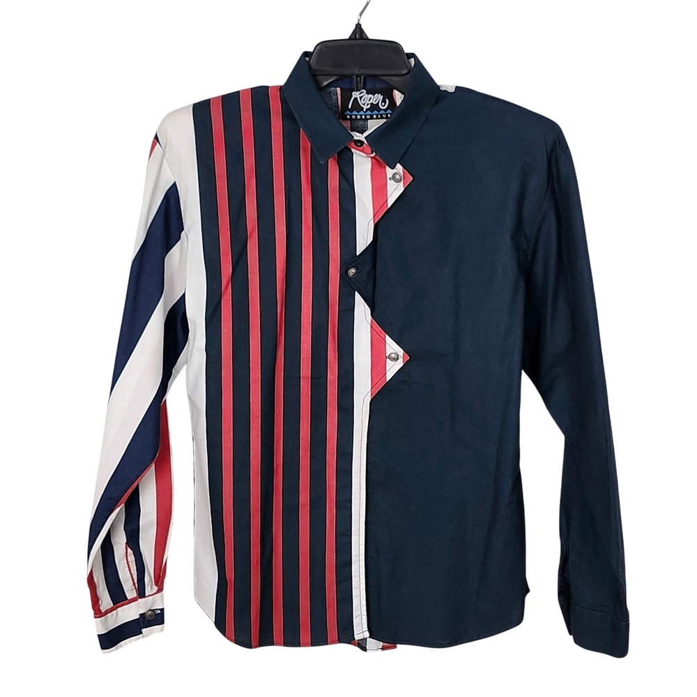 Vintage Roper Rodeo Blue Long Sleeve Button‎ Shirt Size 7/8 Western USA Striped
